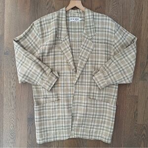 Vintage Escada by Margaretha Ley Linen Plaid Open Jacket Olive, Beige EU 38 / M